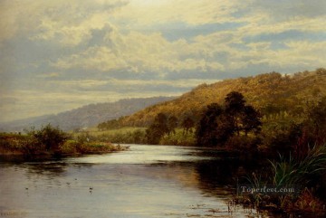 Lake Pond Waterfall Painting - On The Thames2 landscape Benjamin Williams Leader
